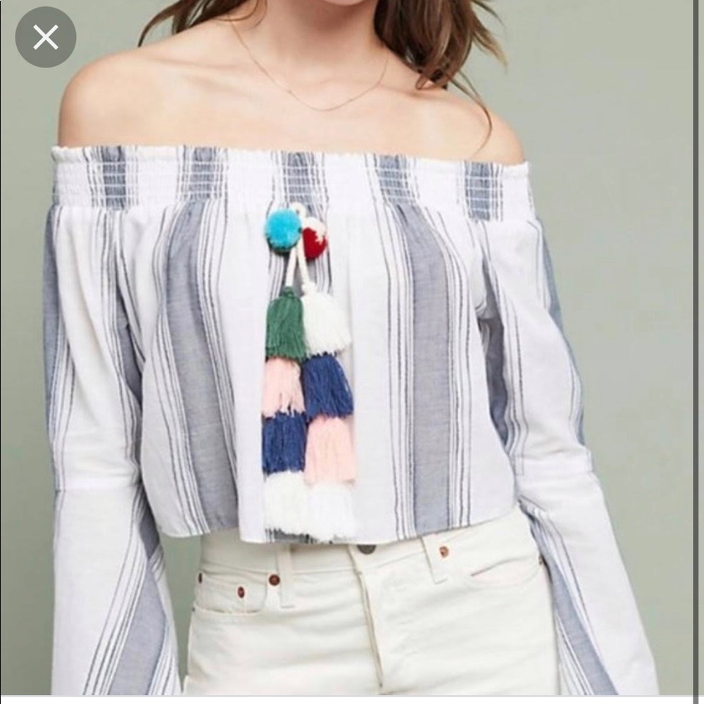 Anthropologie Lilka tasseled off shoulder top